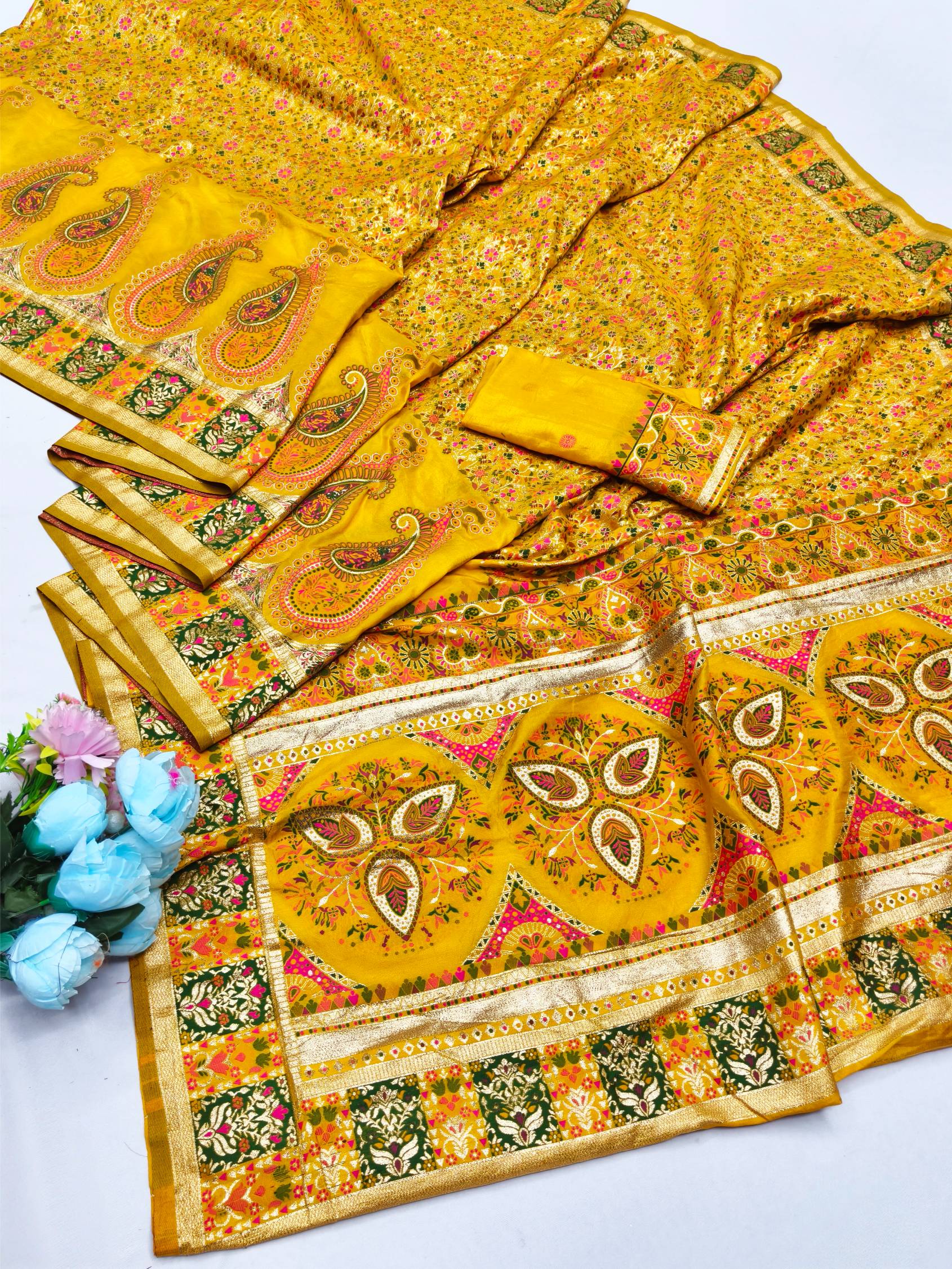 Traditional Yellow Nylon Dola Pashmina Saree With Incomparable Blouse Piece