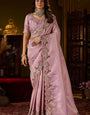 Eclat Lavender Handwork Kanjivaram Silk Saree With Flaunt Blouse Piece