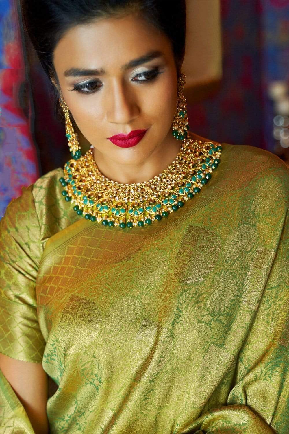 Zephyr Green Kanjivaram Silk Saree With Outstanding Blouse Piece