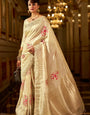 Scintillating Beige Pure Zari Weaving Banarasi Silk Saree With Panoply Blouse Piece