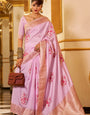 Adorning Lavender Pure Zari Weaving Banarasi Silk Saree With Blissful Blouse Piece