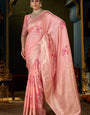 Prettiest Peach Pure Zari Weaving Banarasi Silk Saree With Palimpsest Blouse Piece