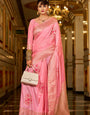 Glittering Pink Pure Zari Weaving Banarasi Silk Saree With Pulsating Blouse Piece