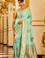 Classy Sea Green Pure Zari Weaving Banarasi Silk Saree With Winsome Blouse Piece