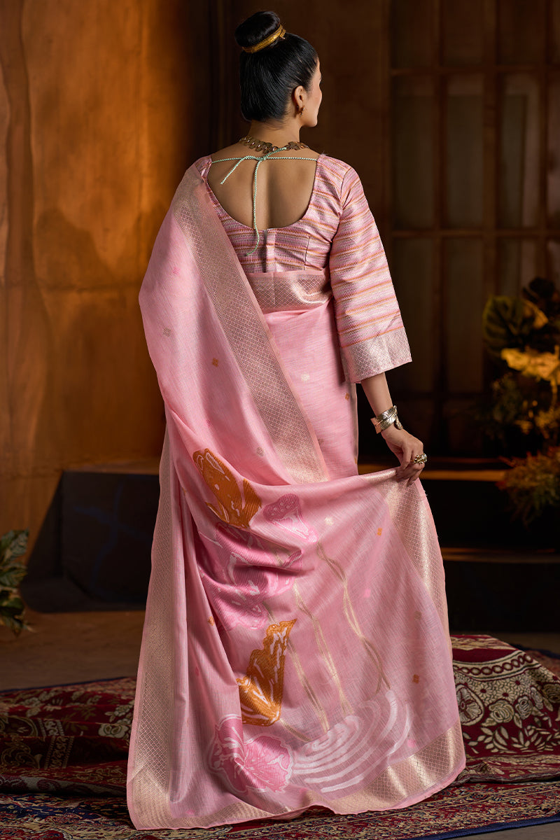 Eloquence Baby Pink Cotton Silk Saree With Precious Blouse Piece