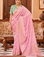 Desiring Baby Pink Banarasi Satin Silk Saree With Vibrant Blouse