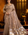 Hypnotic Brown Soft Banarasi Tissue Silk Saree With Proficient Blouse Piece