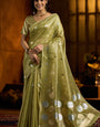 Nemesis Green Soft Banarasi Tissue Silk Saree With Fantabulous Blouse Piece