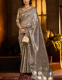 Preferable Grey Soft Banarasi Tissue Silk Saree With Trendy Blouse Piece