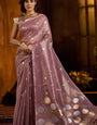 Alluring Lavender Soft Banarasi Tissue Silk Saree With Jubilant Blouse Piece