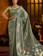 Ethereal Sea Green Soft Banarasi Tissue Silk Saree With Ideal Blouse Piece