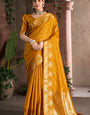 Adoring Mustard Pure Zari Weaving Banarasi Silk Saree With Sumptuous Blouse Piece