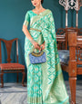 Blooming Turquoise Cotton Silk Saree With Imbrication Blouse Piece