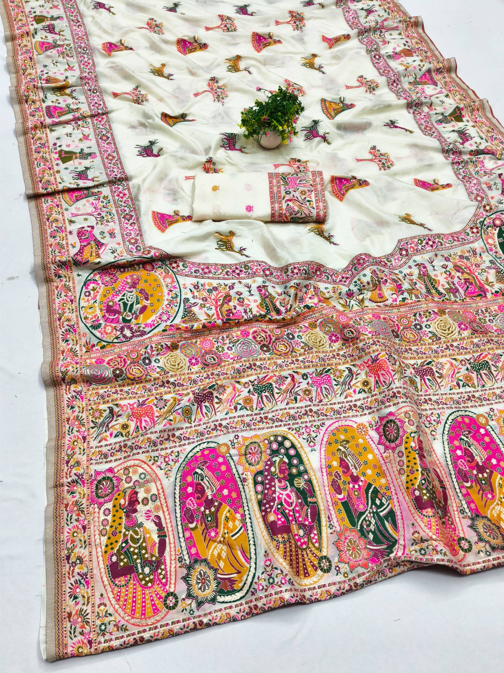 Tremendous Beige Nylon Dola Pashmina Saree With Murmurous Blouse Piece