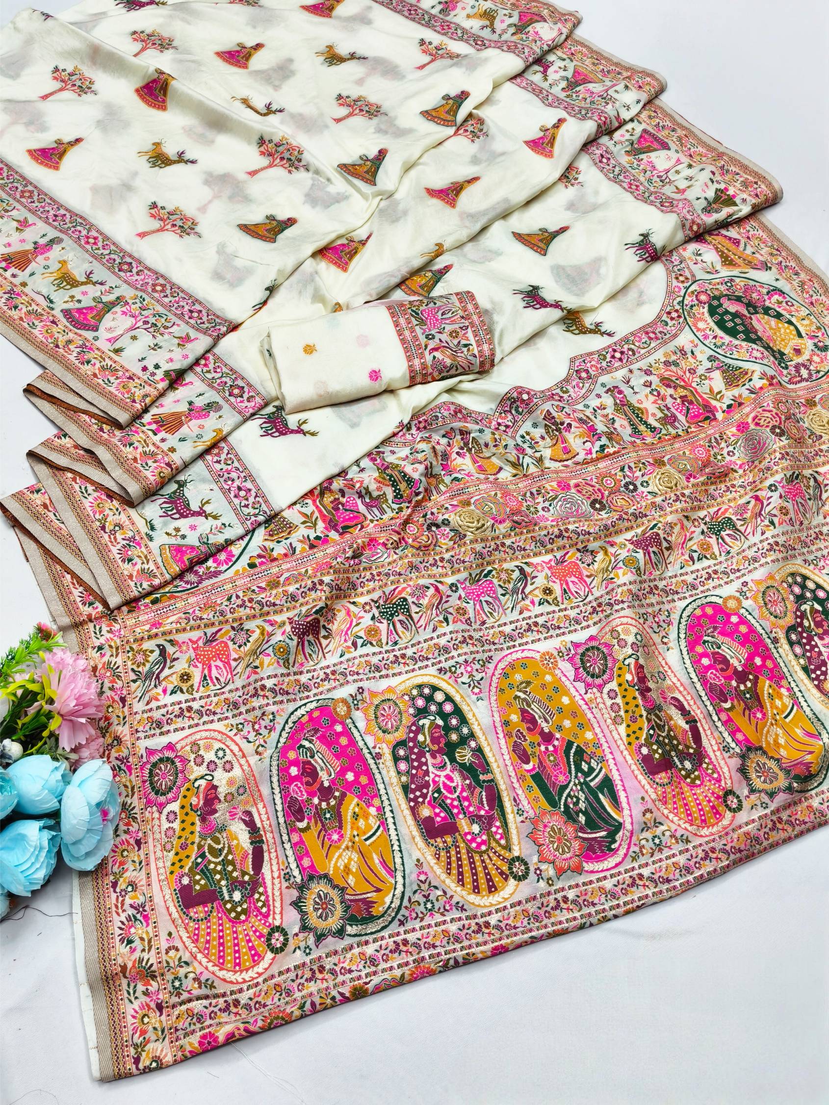 Tremendous Beige Nylon Dola Pashmina Saree With Murmurous Blouse Piece