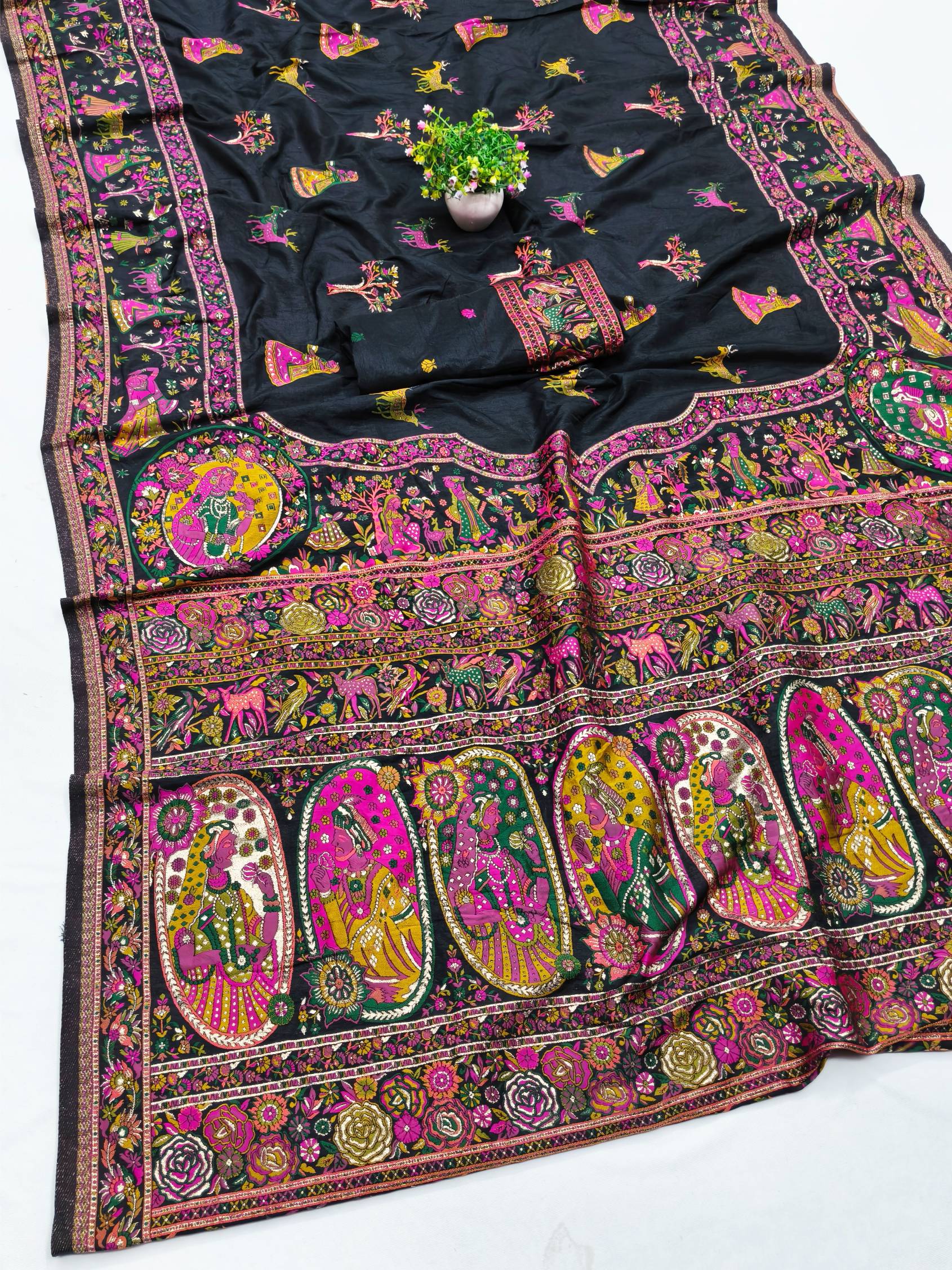 Desiring Black Nylon Dola Pashmina Saree With Ornate Blouse Piece