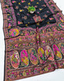 Desiring Black Nylon Dola Pashmina Saree With Ornate Blouse Piece