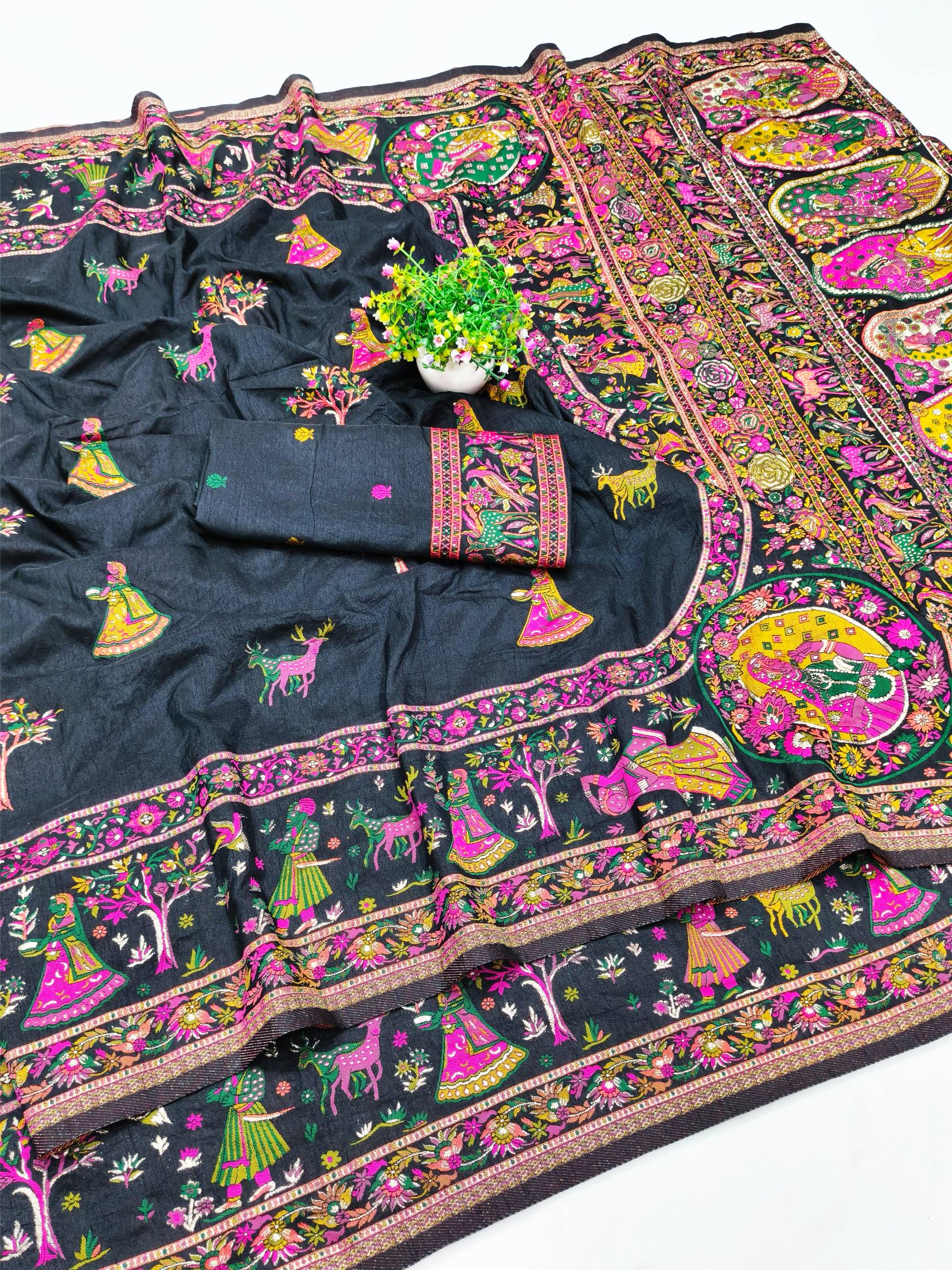 Desiring Black Nylon Dola Pashmina Saree With Ornate Blouse Piece