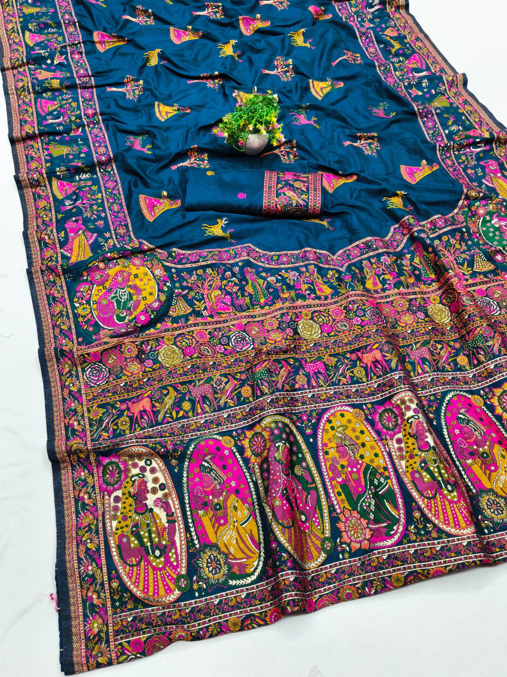 Twirling Blue Nylon Dola Pashmina Saree With Adorable Blouse Piece