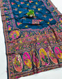 Twirling Blue Nylon Dola Pashmina Saree With Adorable Blouse Piece