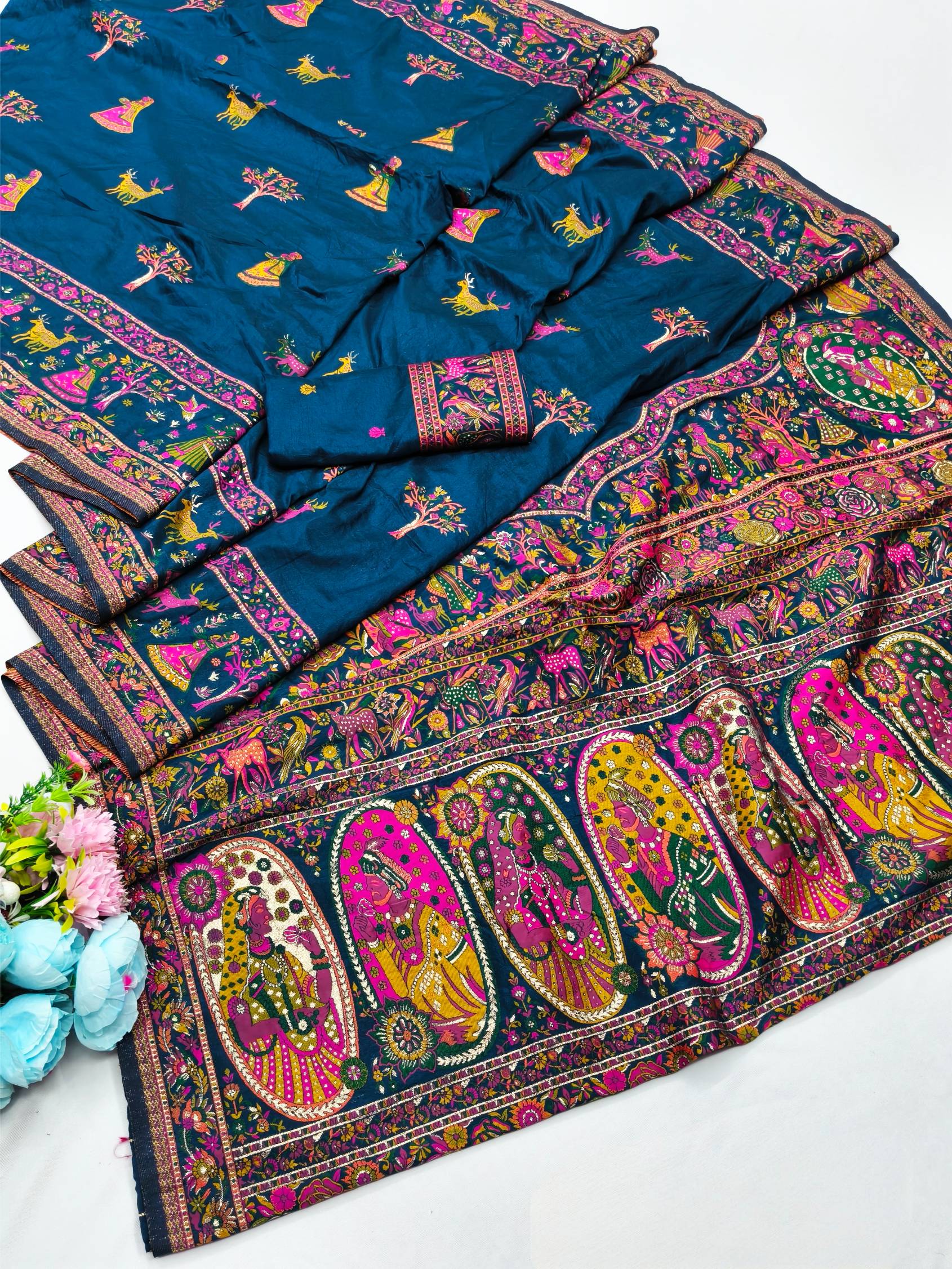 Twirling Blue Nylon Dola Pashmina Saree With Adorable Blouse Piece