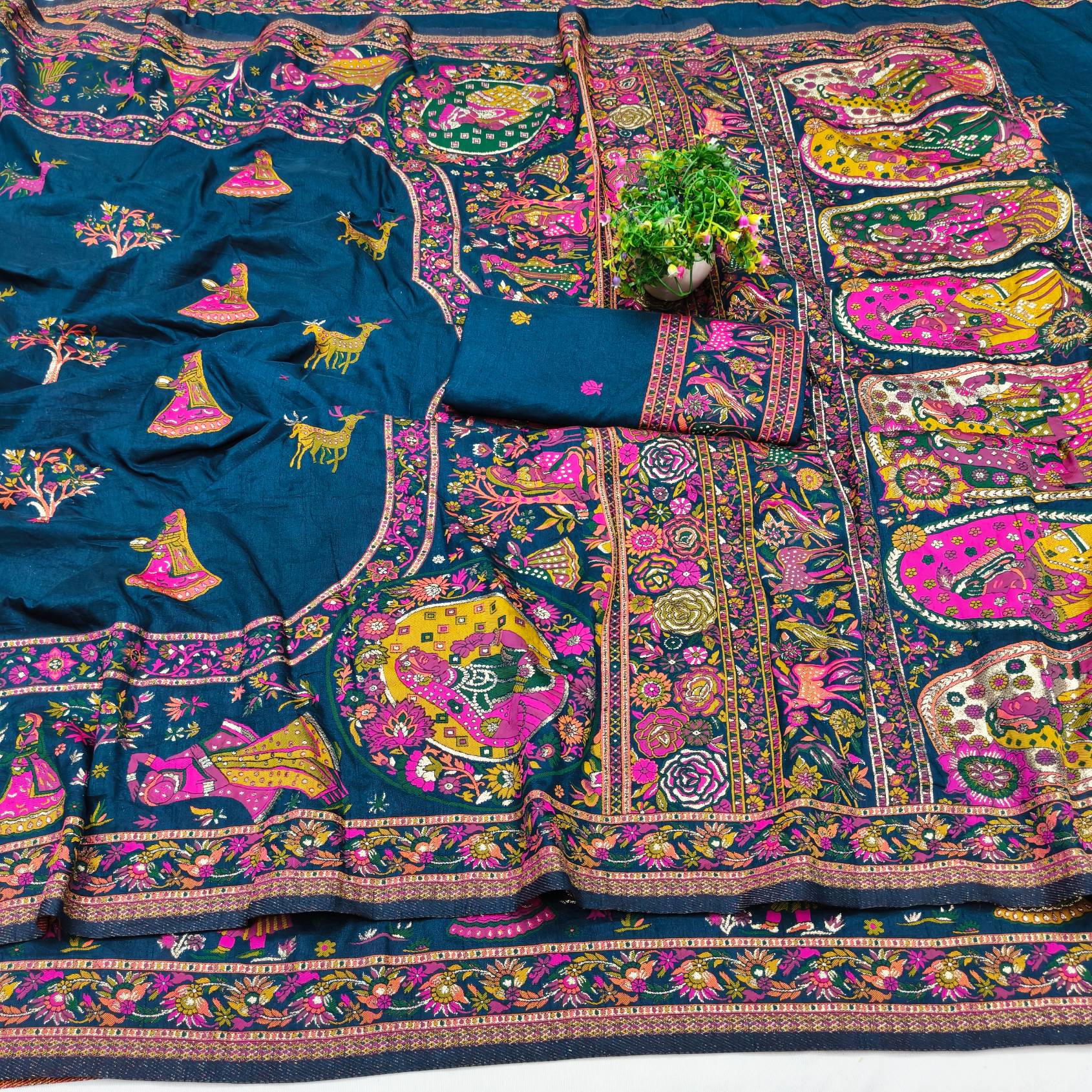 Twirling Blue Nylon Dola Pashmina Saree With Adorable Blouse Piece