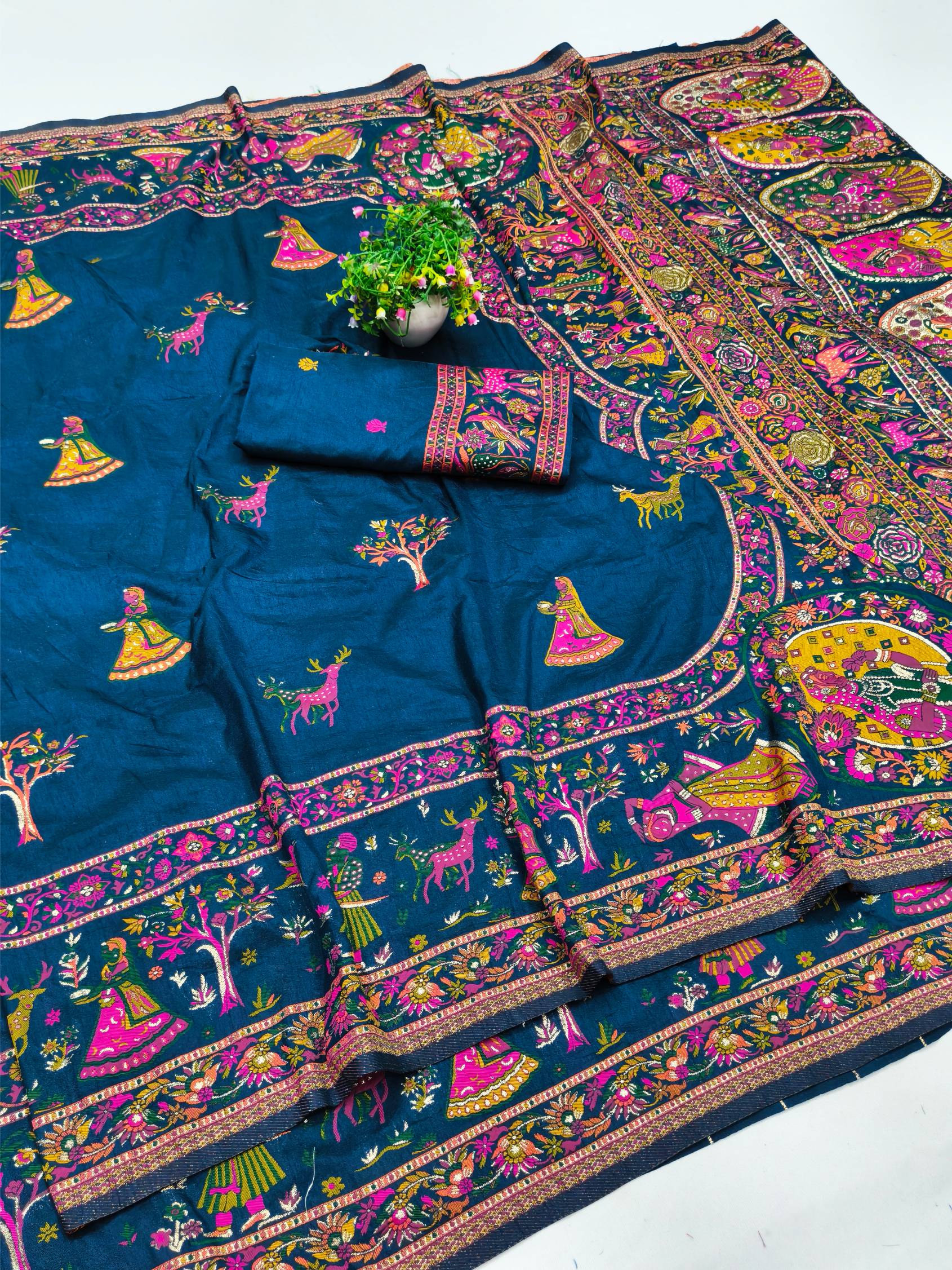 Twirling Blue Nylon Dola Pashmina Saree With Adorable Blouse Piece
