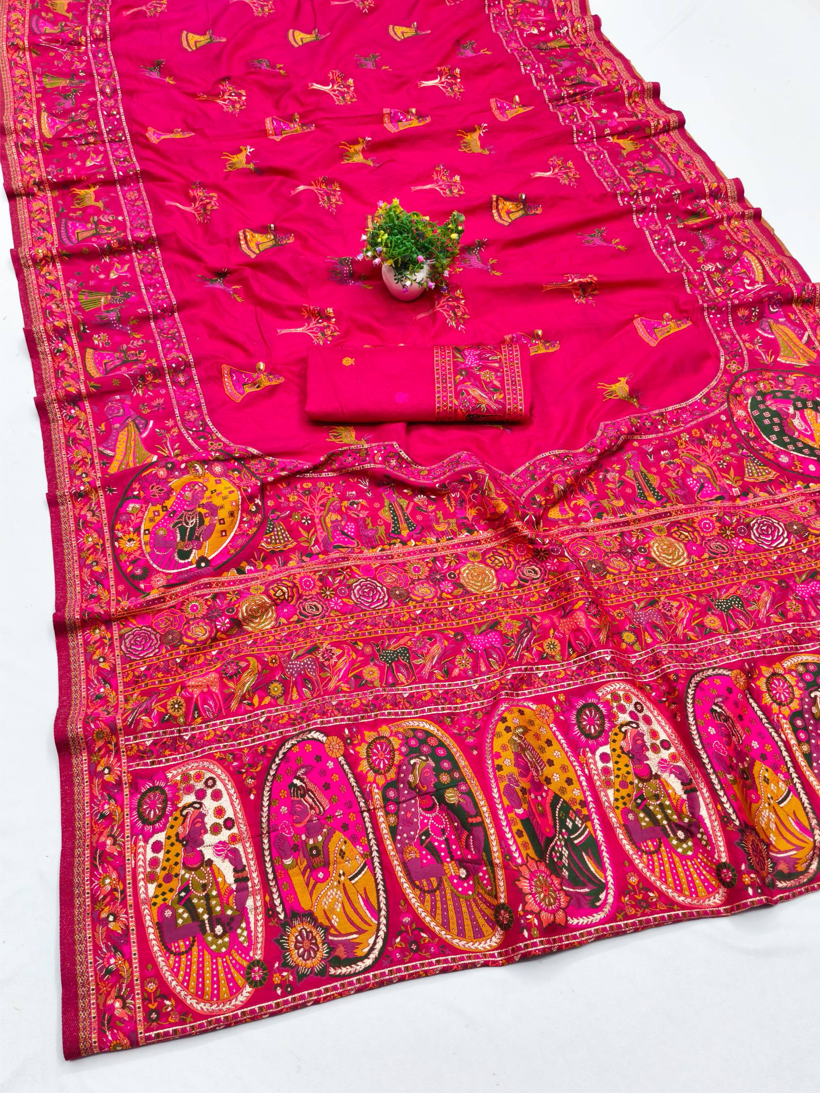 Alluring Dark Pink Nylon Dola Pashmina Saree With Embrocation Blouse Piece