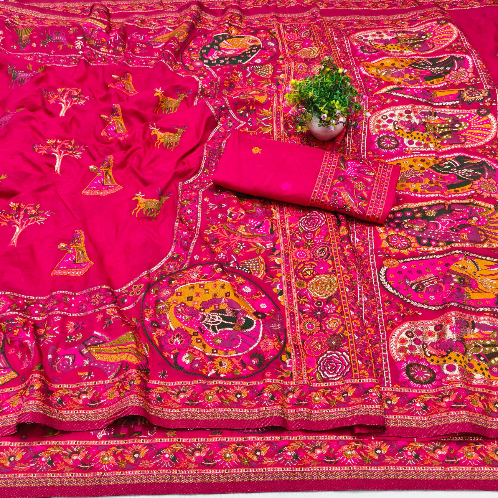 Alluring Dark Pink Nylon Dola Pashmina Saree With Embrocation Blouse Piece