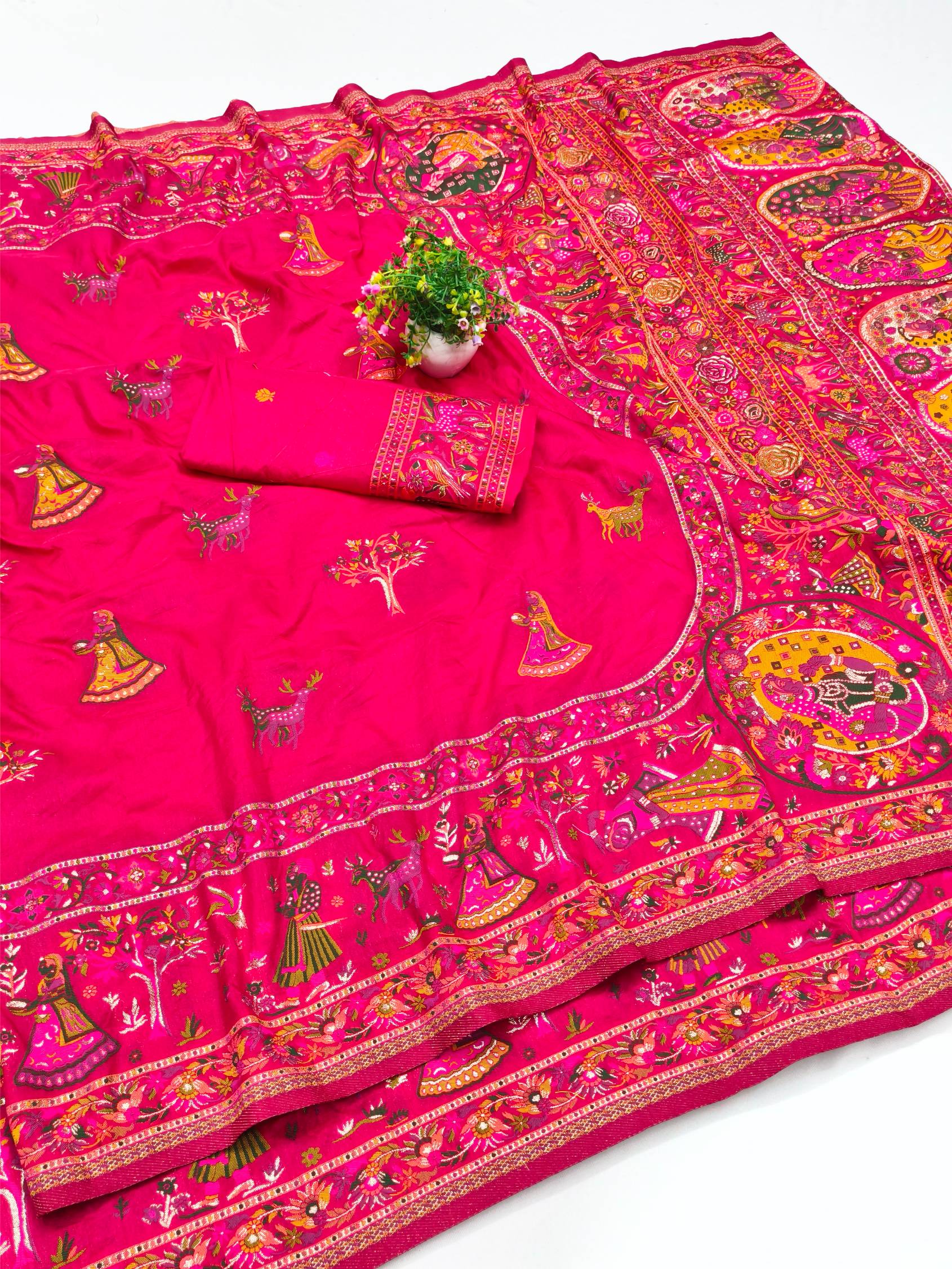Alluring Dark Pink Nylon Dola Pashmina Saree With Embrocation Blouse Piece