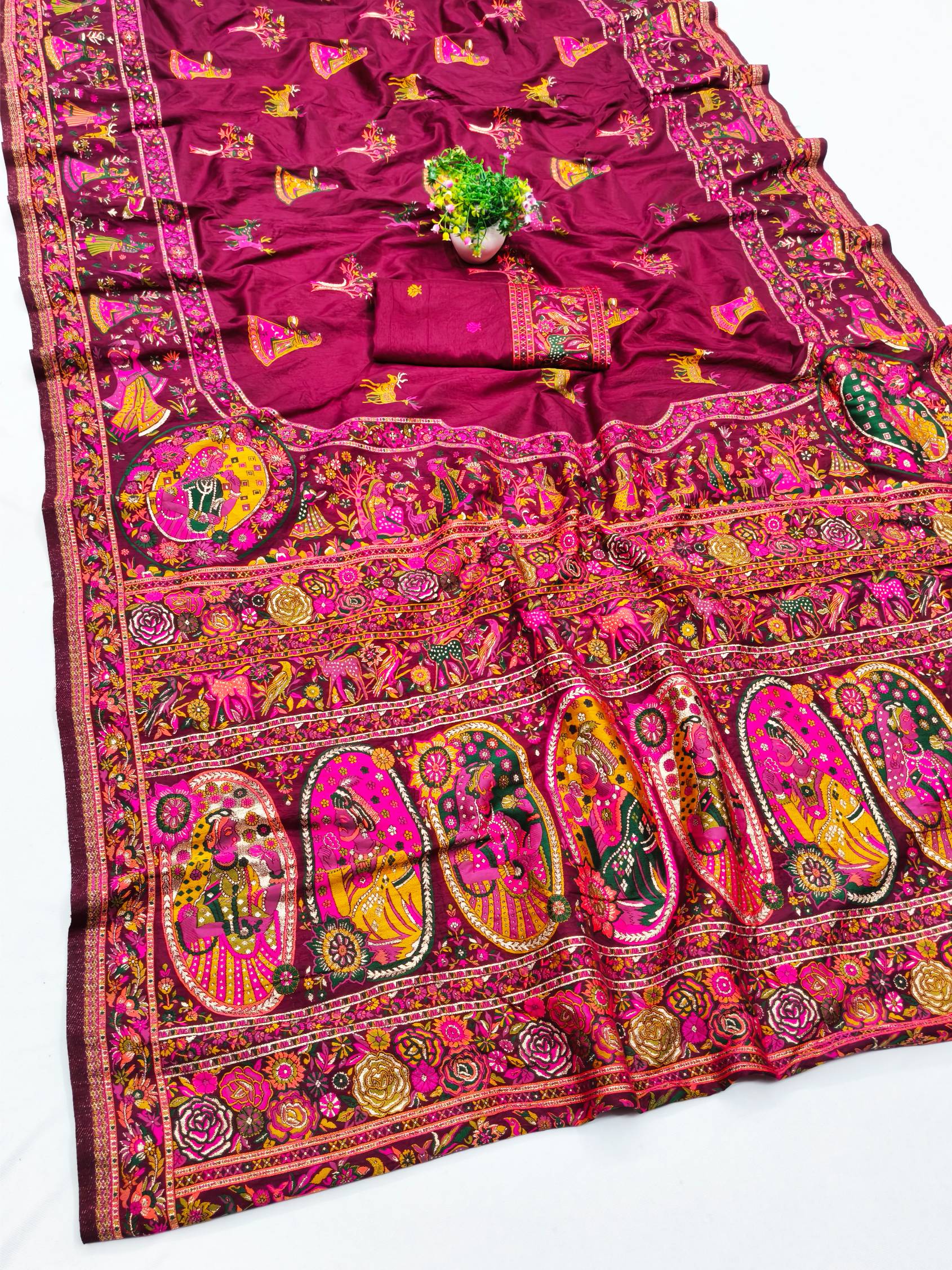 Grandiose Wine Nylon Dola Pashmina Saree With Classy Blouse Piece