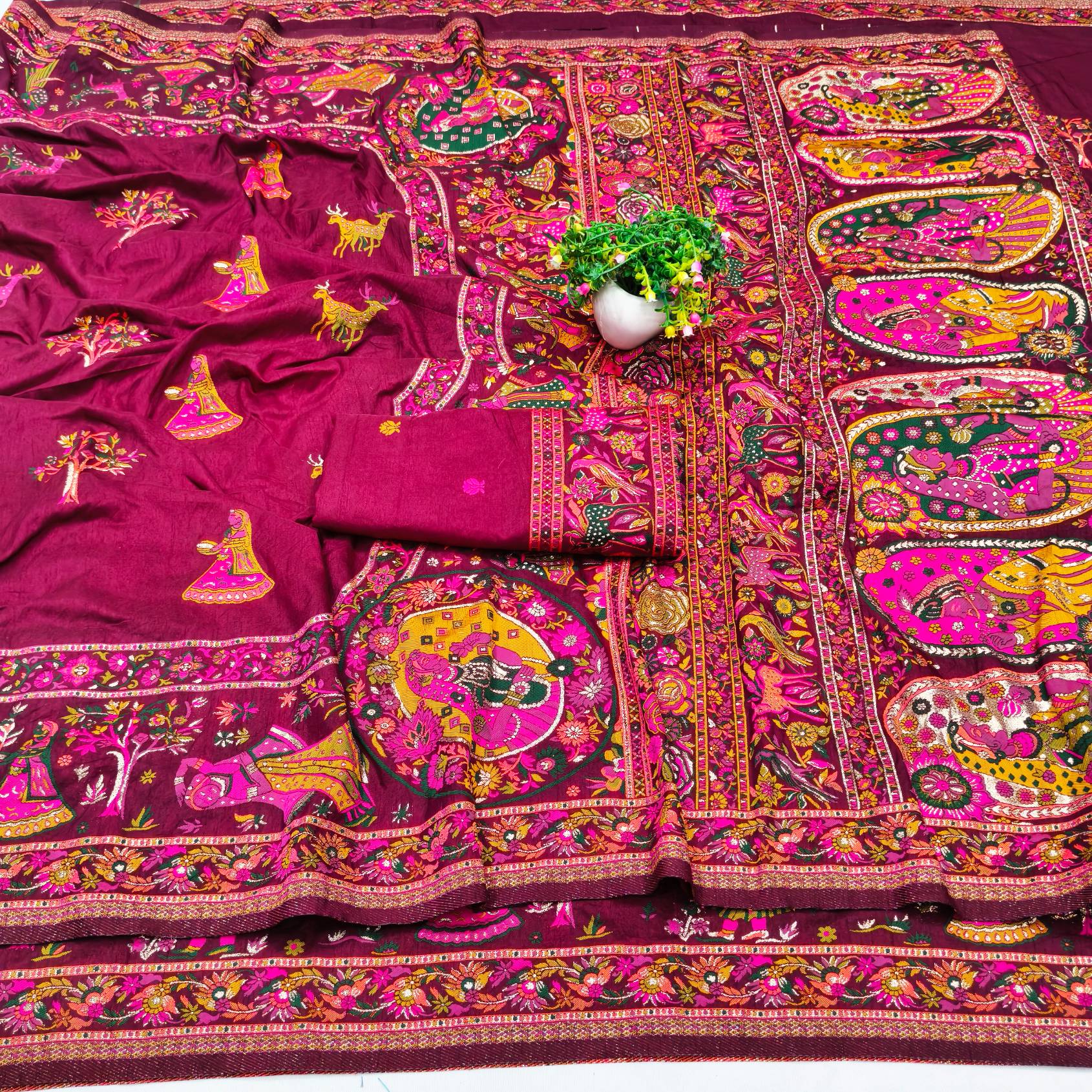 Grandiose Wine Nylon Dola Pashmina Saree With Classy Blouse Piece