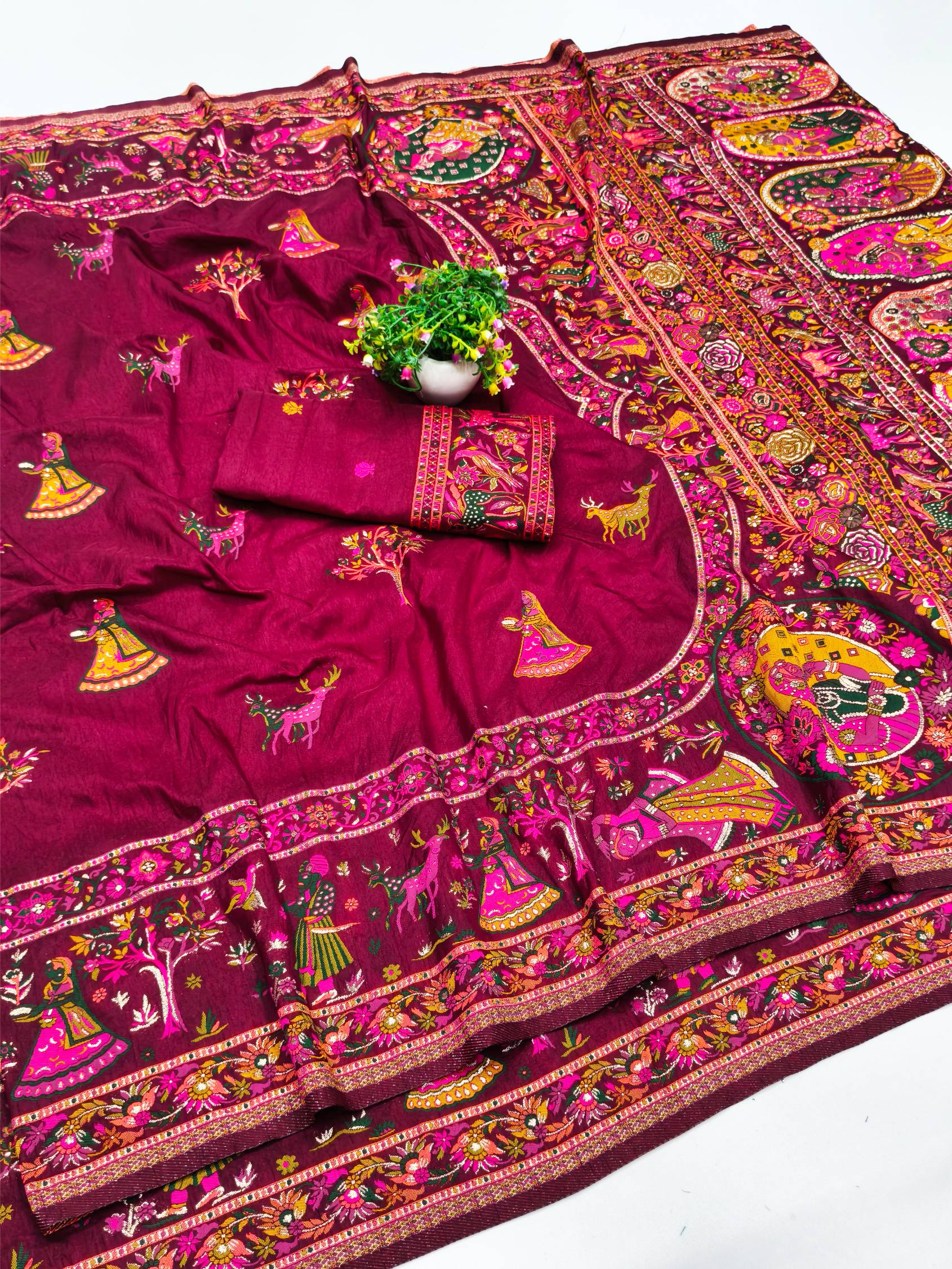 Grandiose Wine Nylon Dola Pashmina Saree With Classy Blouse Piece