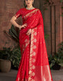Wonderful Red Pure Zari Weaving Banarasi Silk Saree With Charming Blouse Piece