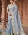 Incomparable Grey Cotton Silk Saree With Gleaming Blouse Piece