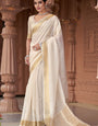 Innovative Off White Cotton Silk Saree With Stunner Blouse Piece