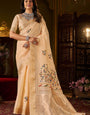 Bucolic Peach Handwork Linen Silk Saree With Artistic Blouse Piece