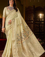 Rhapsodic Pista Handwork Linen Silk Saree With Adoring Blouse Piece