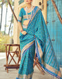Demanding Firozi Soft Banarasi Silk Saree With Delightful Blouse Piece