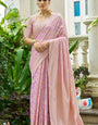 Grandiose Baby Pink Lucknowi Silk Saree With Ephemeral Blouse Piece