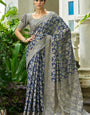 Enigmatic Blue Lucknowi Silk Saree With Moiety Blouse Piece