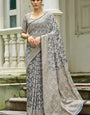 Luminous Dark Grey Lucknowi Silk Saree With Devastating Blouse Piece