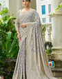Staring Grey Lucknowi Silk Saree With Lovely Blouse Piece