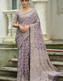 Lassitude Lavender Lucknowi Silk Saree With Fugacious Blouse Piece
