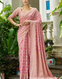 Most Stunning Light Pink Lucknowi Silk Saree With Luxuriant Blouse Piece