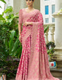 Charismatic Pink Lucknowi Silk Saree With Ornate Blouse Piece