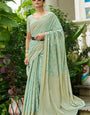 Winsome Pista Lucknowi Silk Saree With Gratifying Blouse Piece