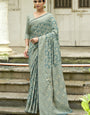 Engaging Sea Green Lucknowi Silk Saree With Dalliance Blouse Piece