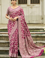 Ephemeral Wine Lucknowi Silk Saree With Super classy Blouse Piece