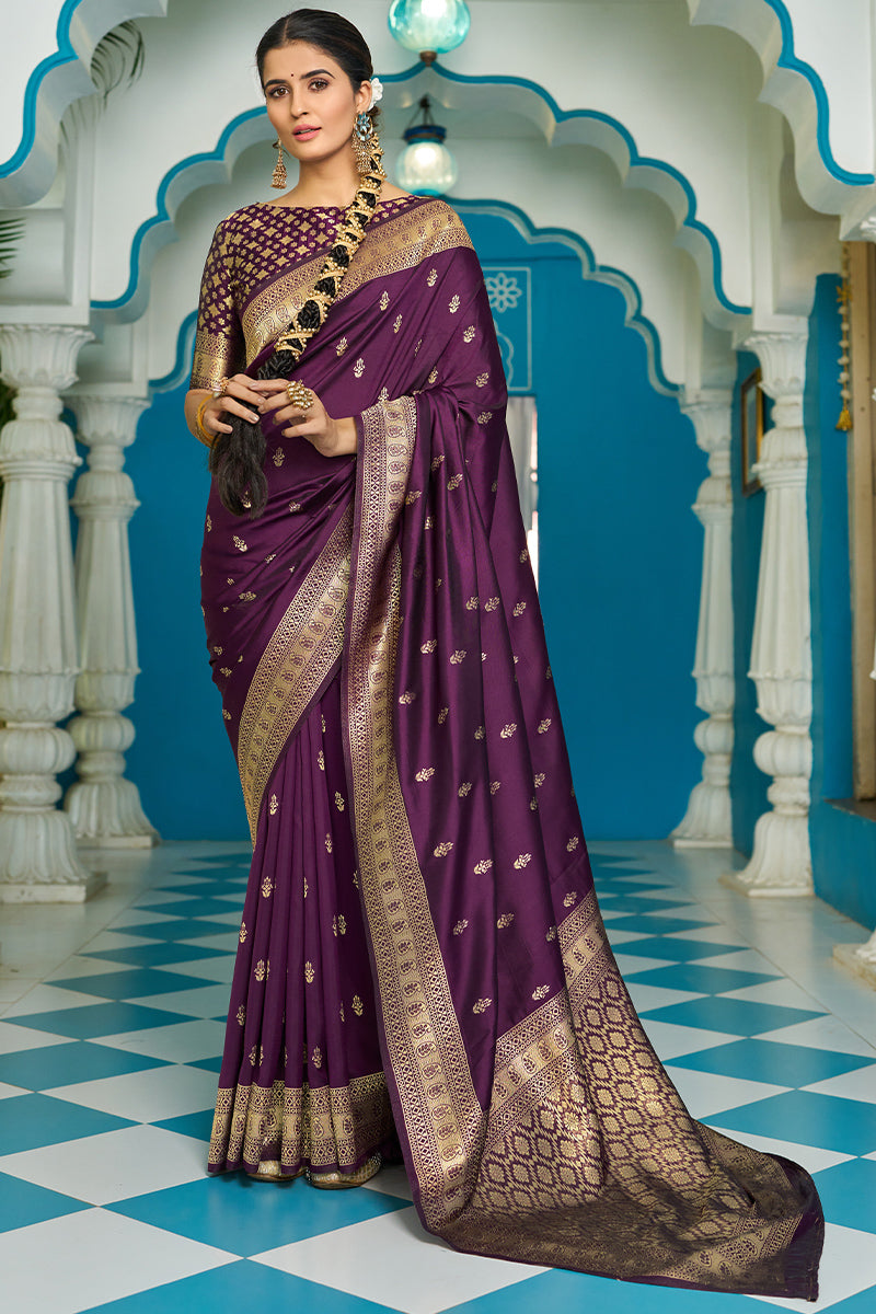 Blissful Purple Banarasi Silk Saree With Panoply Blouse Piece